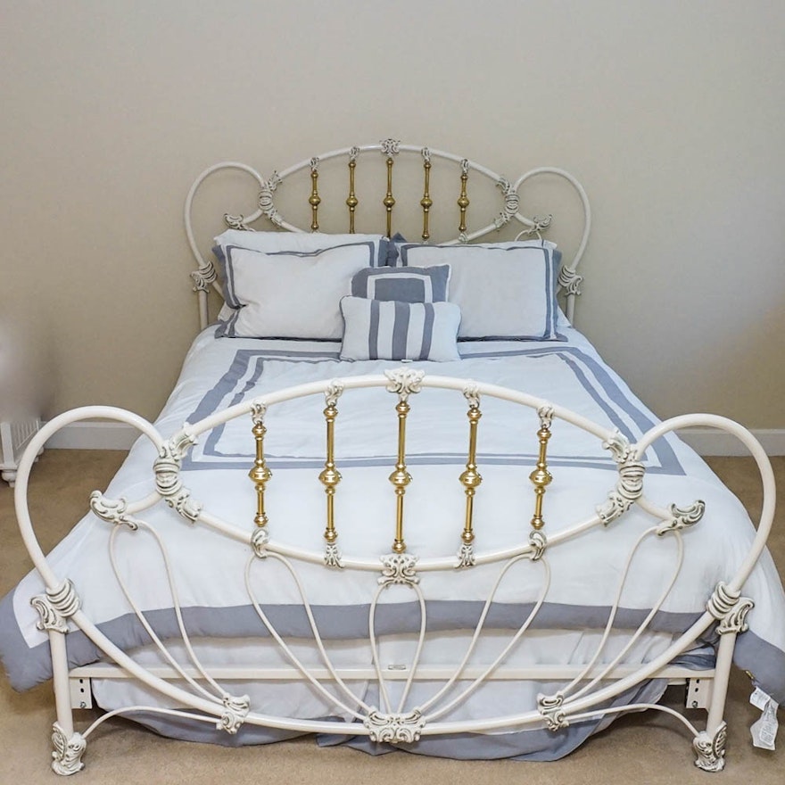 White Iron and Brass Victorian Style Bed by Elliot's Design