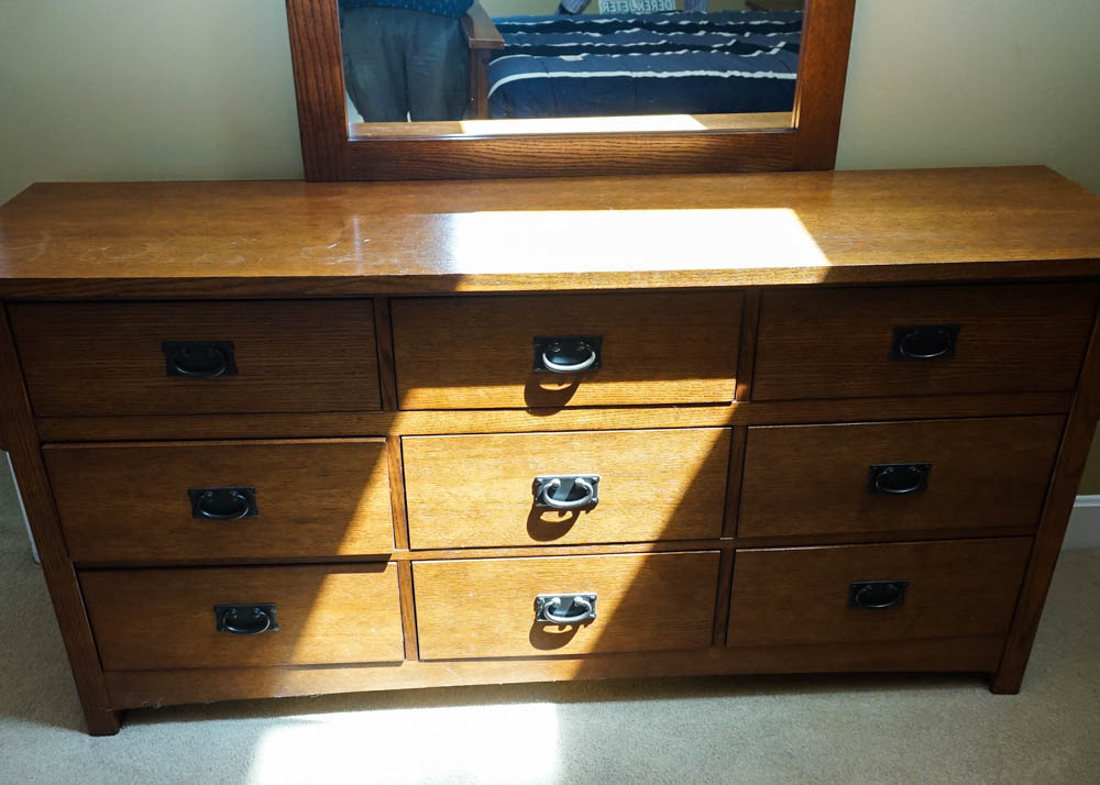 Oak Mission Style Chest of Drawers with Mirror