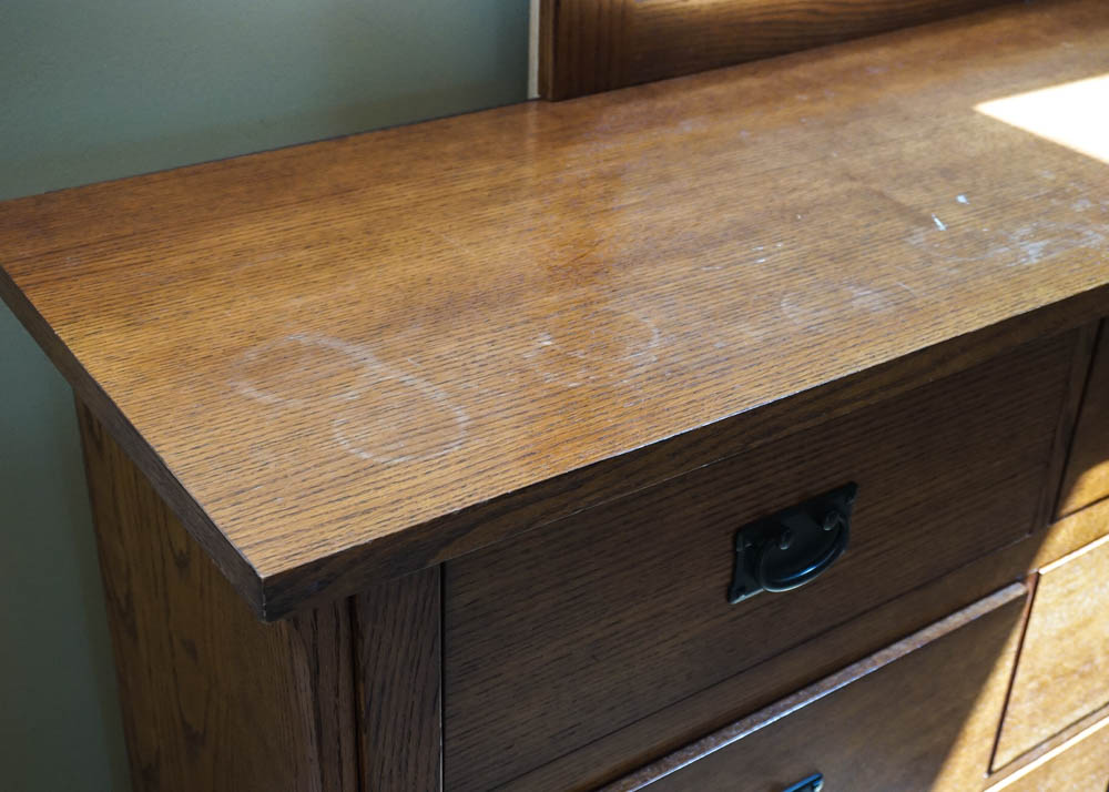 Oak Mission Style Chest of Drawers with Mirror