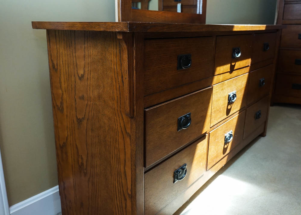 Oak Mission Style Chest of Drawers with Mirror