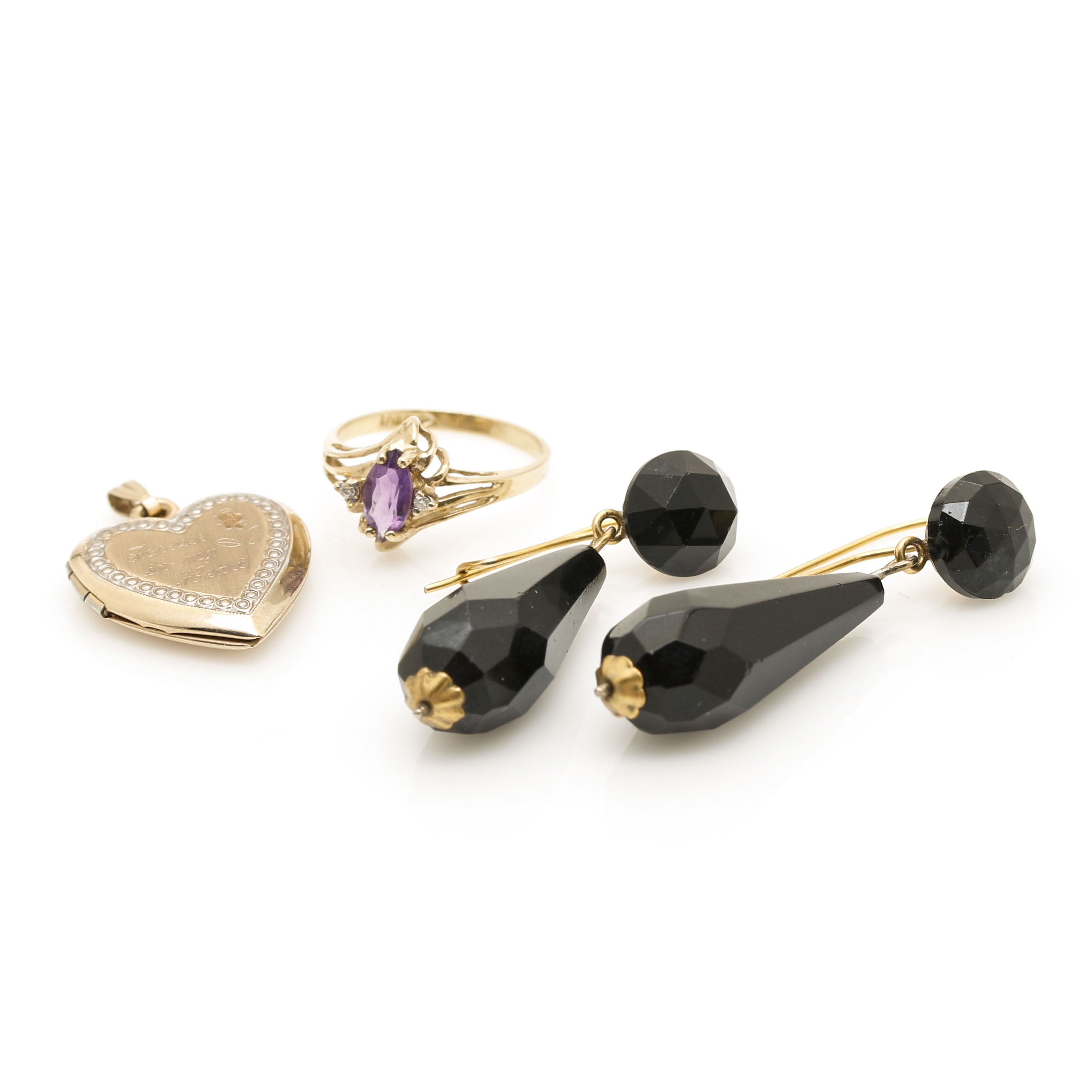 10K Yellow Gold Amethyst and Diamond Jewelry