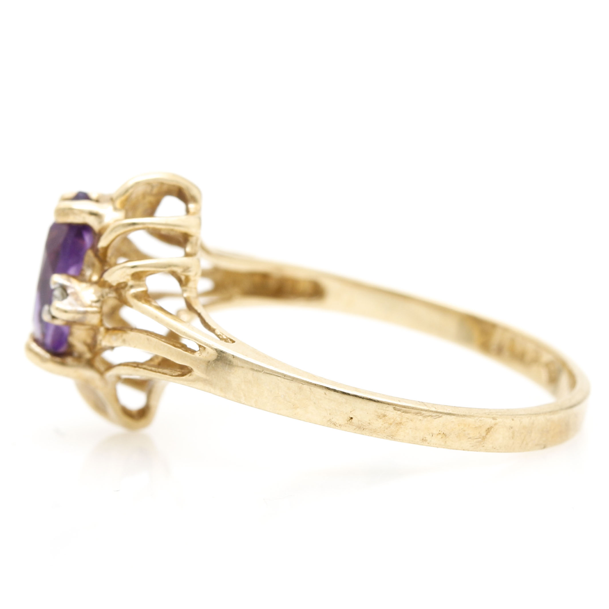 10K Yellow Gold Amethyst and Diamond Jewelry