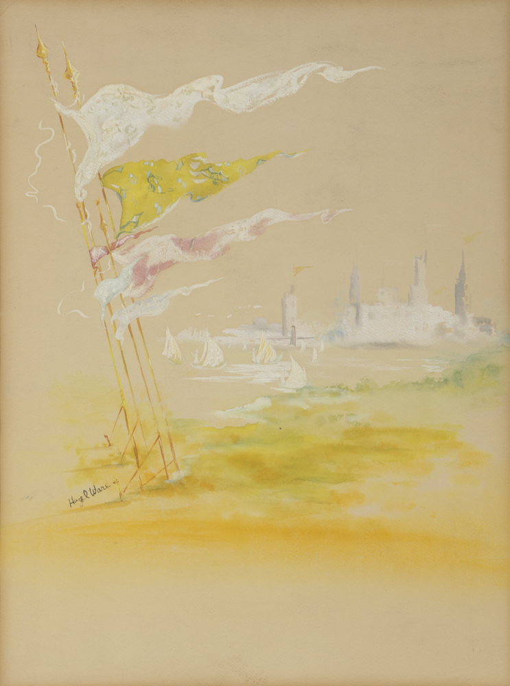 Hazel Ware Pastel Drawing on Paper of a Beach Scene