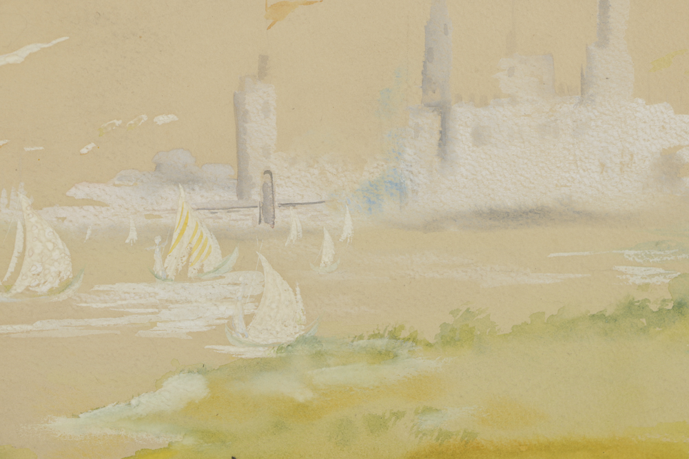 Hazel Ware Pastel Drawing on Paper of a Beach Scene