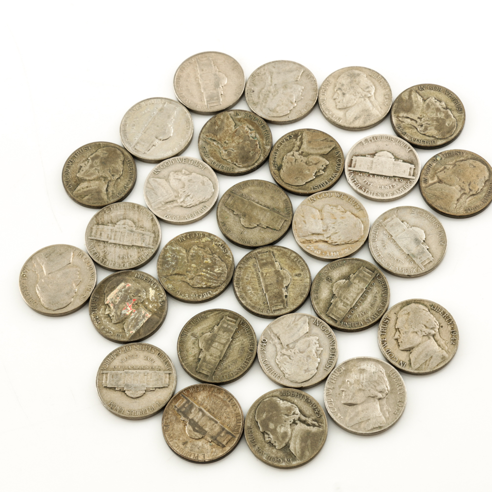 Group of Washington Silver Quarters and Vintage Jefferson Nickels