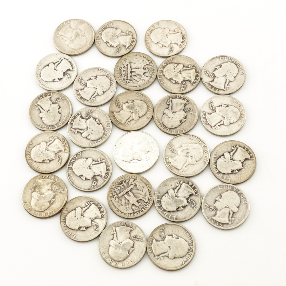 Group of Washington Silver Quarters and Vintage Jefferson Nickels