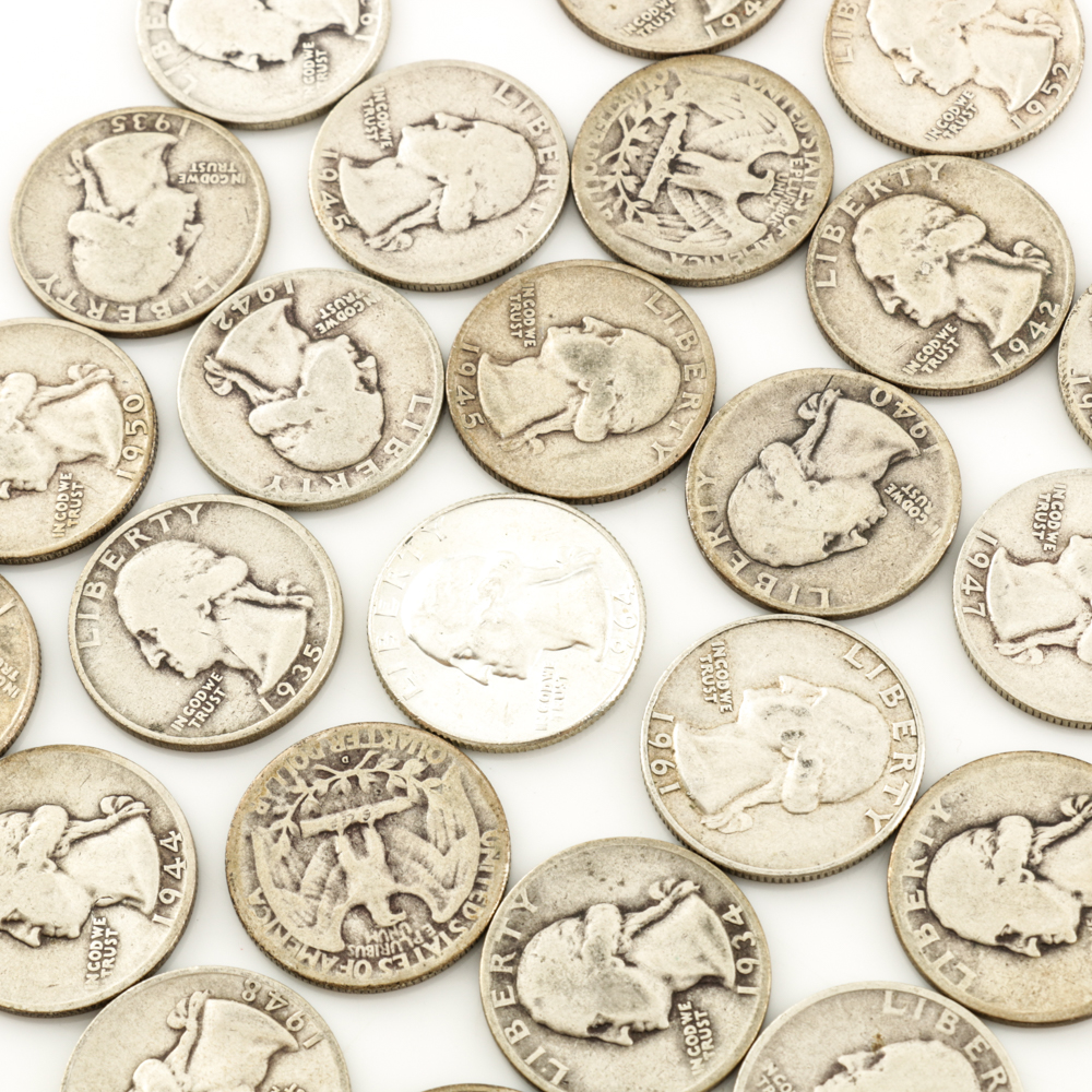 Group of Washington Silver Quarters and Vintage Jefferson Nickels