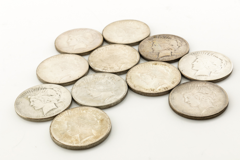 Eleven Peace Silver Dollars