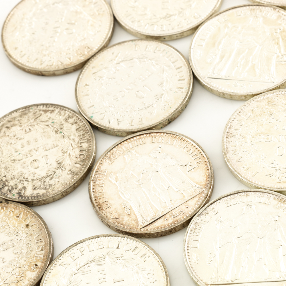 Twenty Silver French 10 Franc Coins