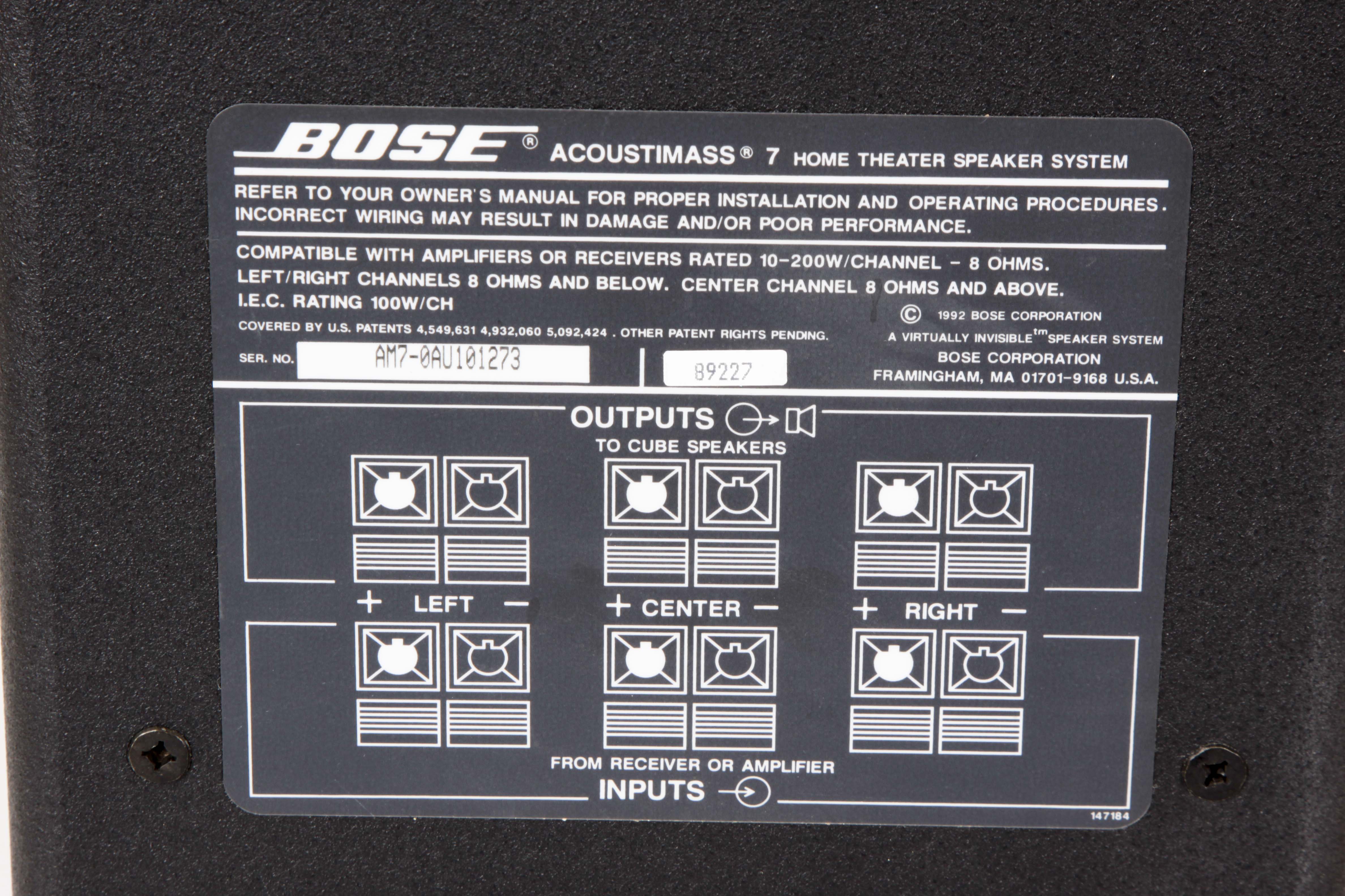 Bose Acoutimass 7 Subwoofer and Speakers