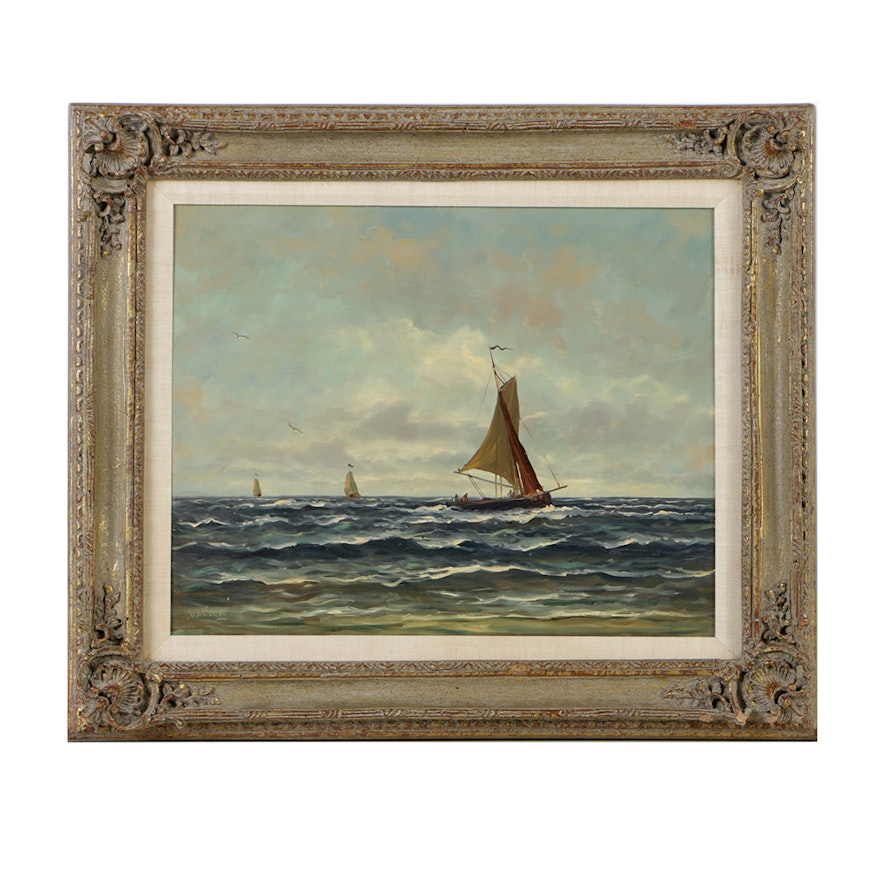 V. D. Velde Oil Painting on Panel of Nautical Scene