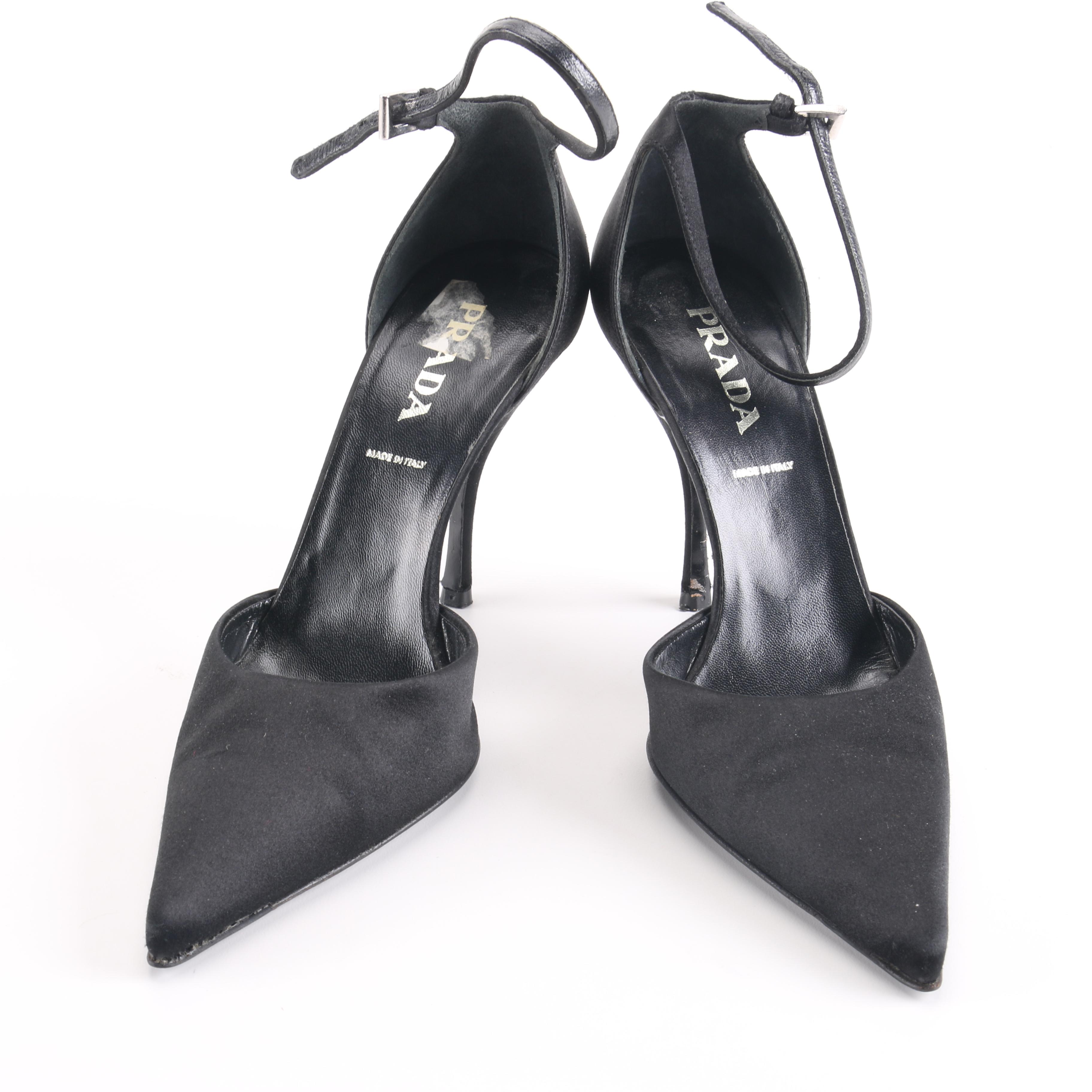Prada Black Ankle Strap Heels