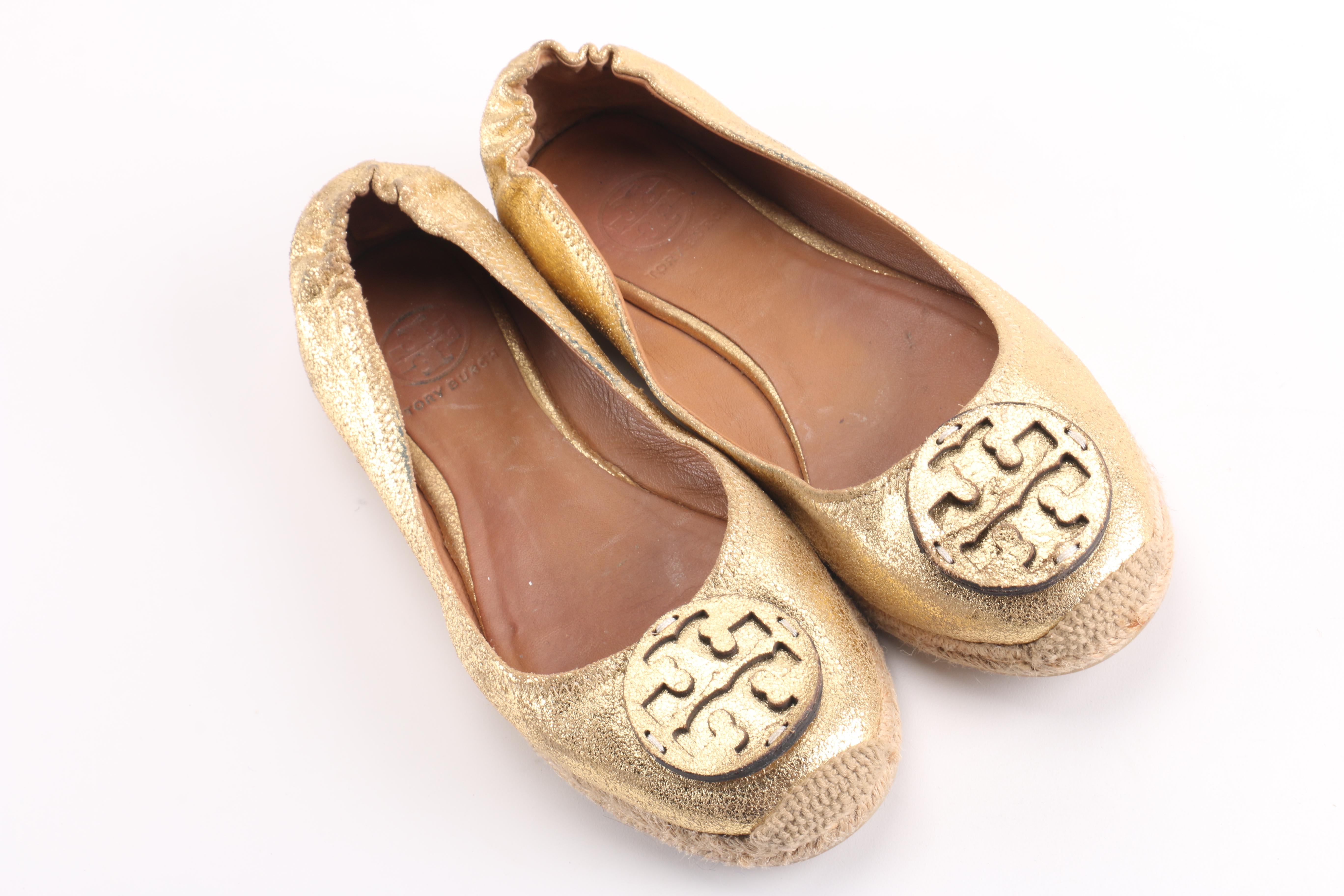 Tory Burch Metallic Espadrille Flats