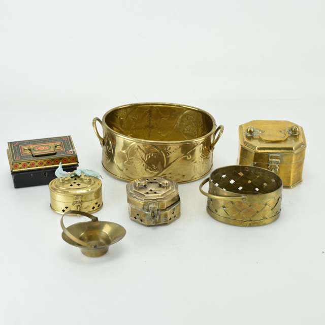 Vintage Brass Cricket Cages, Baskets, and Metal Container