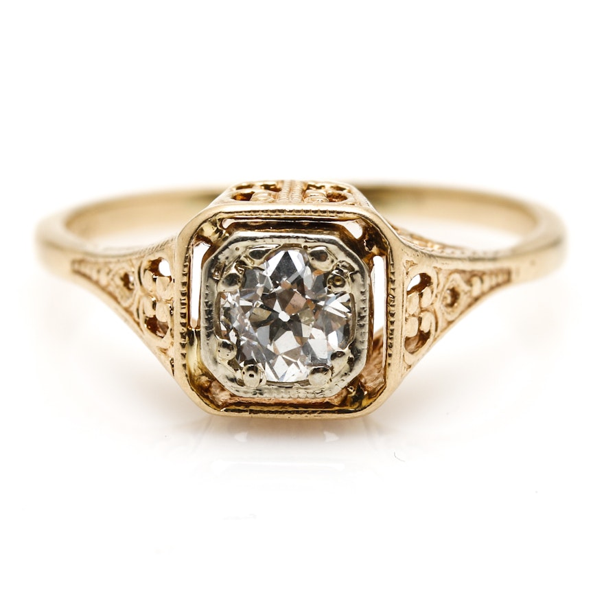 14K Yellow Gold Edwardian Diamond Ring