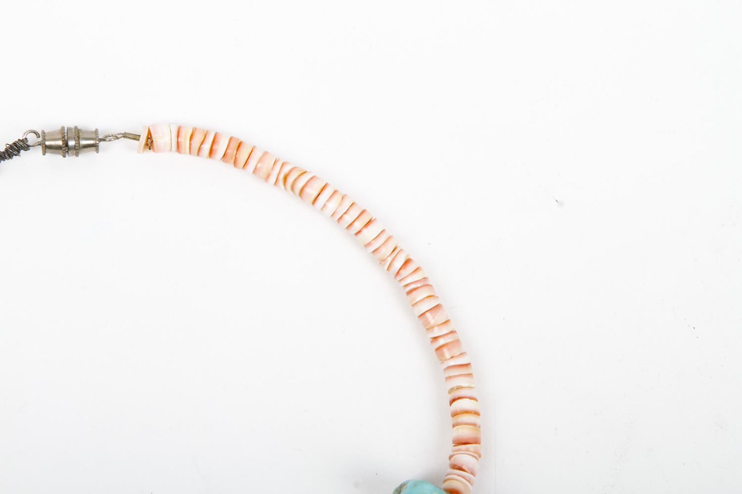 Coral and Boulder Turquoise Necklace with Mother of Pearl Dolphin Pendant