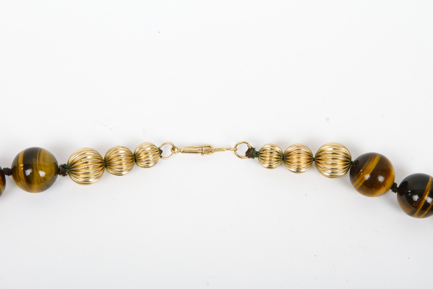 14K Yellow Gold and Tiger's Eye Beaded Necklace with Pendant