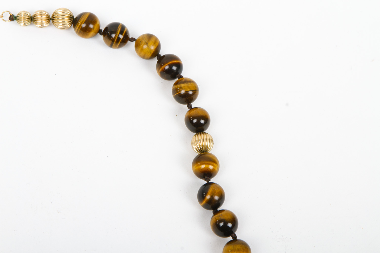 14K Yellow Gold and Tiger's Eye Beaded Necklace with Pendant