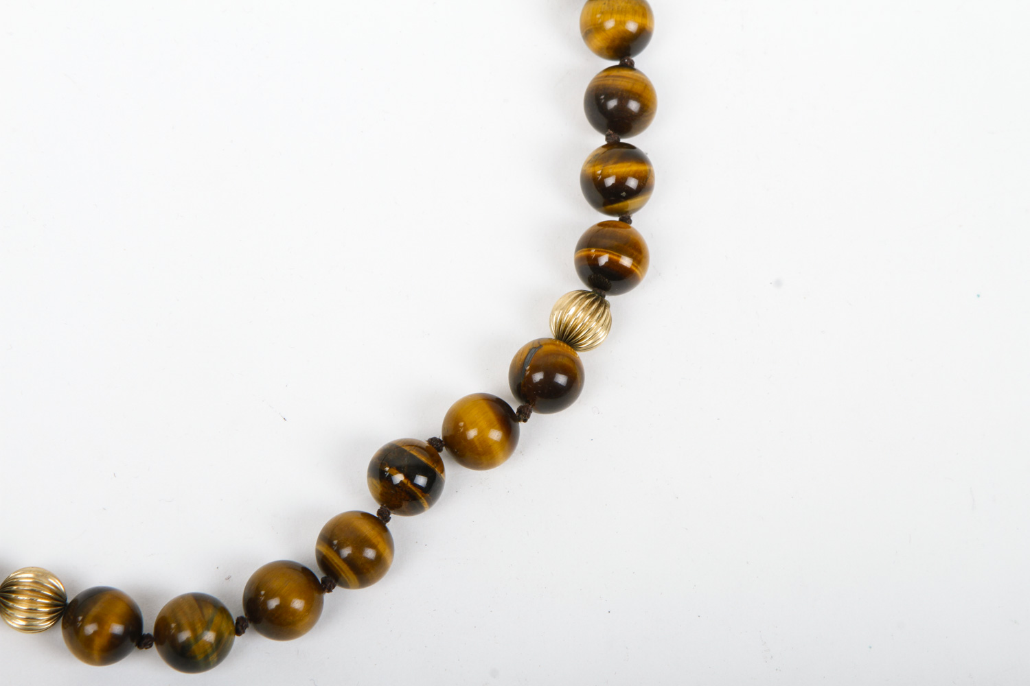 14K Yellow Gold and Tiger's Eye Beaded Necklace with Pendant