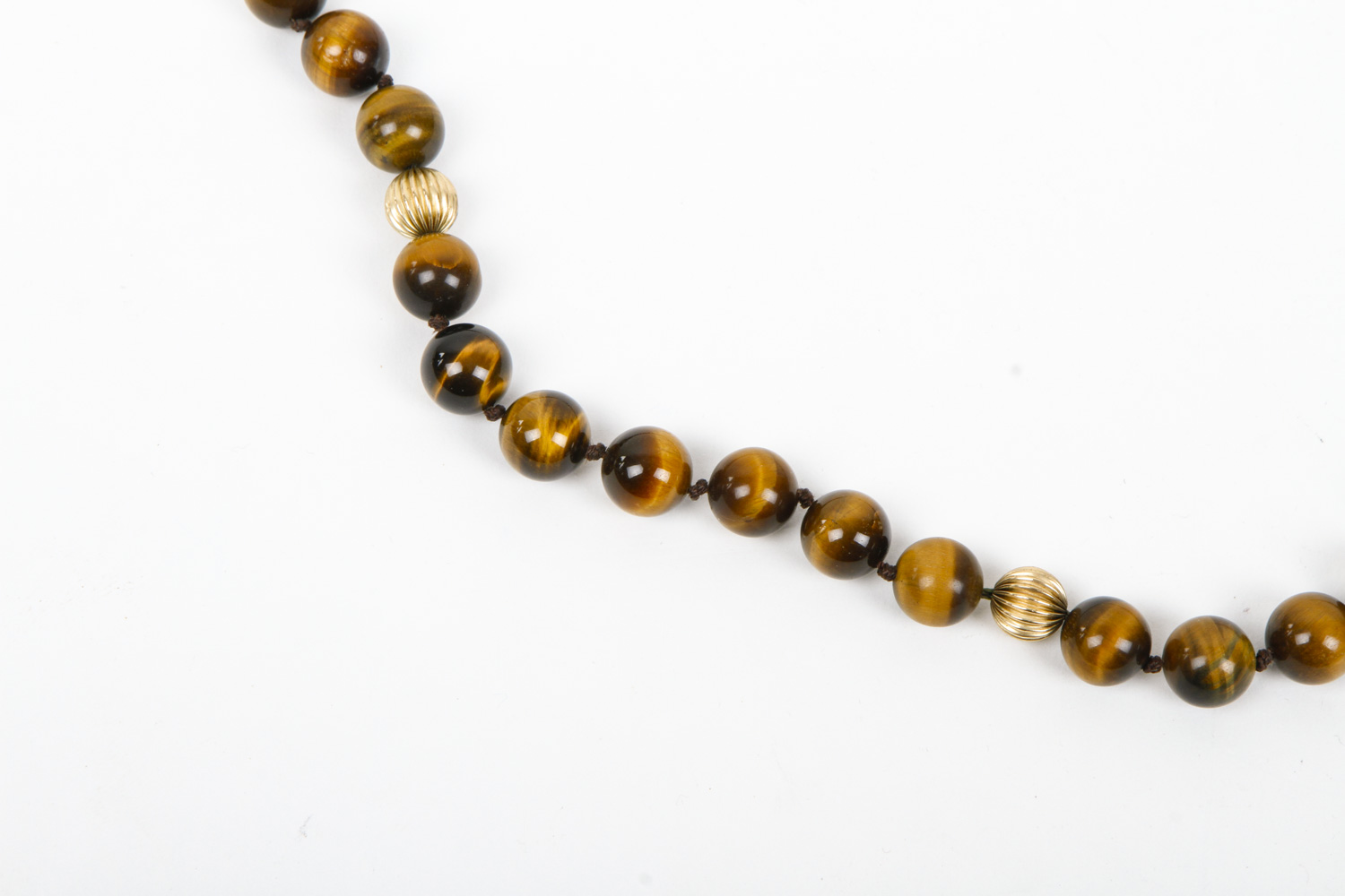 14K Yellow Gold and Tiger's Eye Beaded Necklace with Pendant
