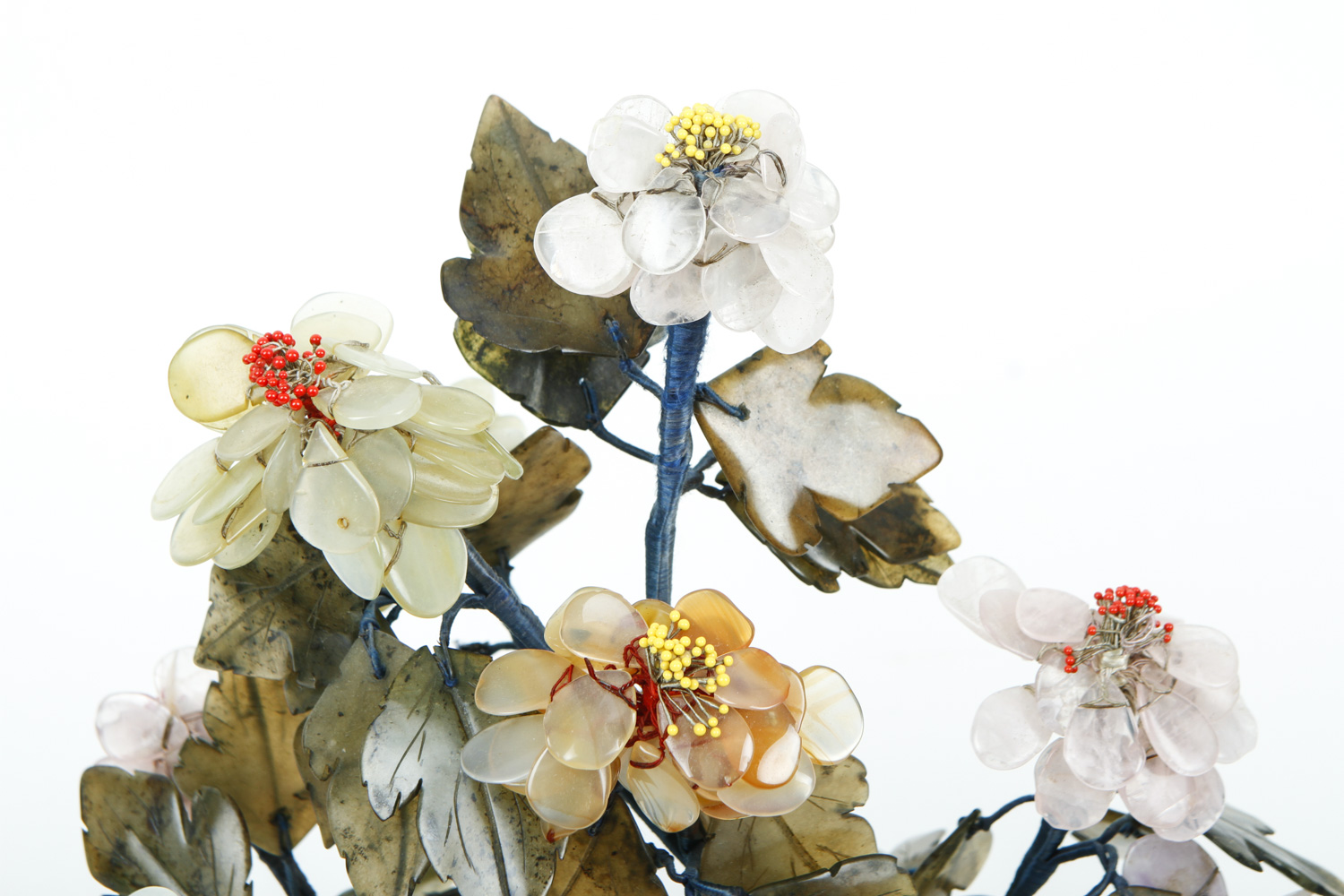 Carved Nephrite Jade, Quartz, and Agate Tree