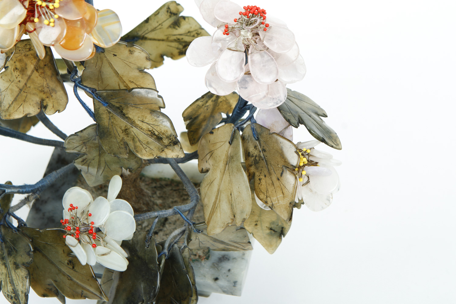 Carved Nephrite Jade, Quartz, and Agate Tree