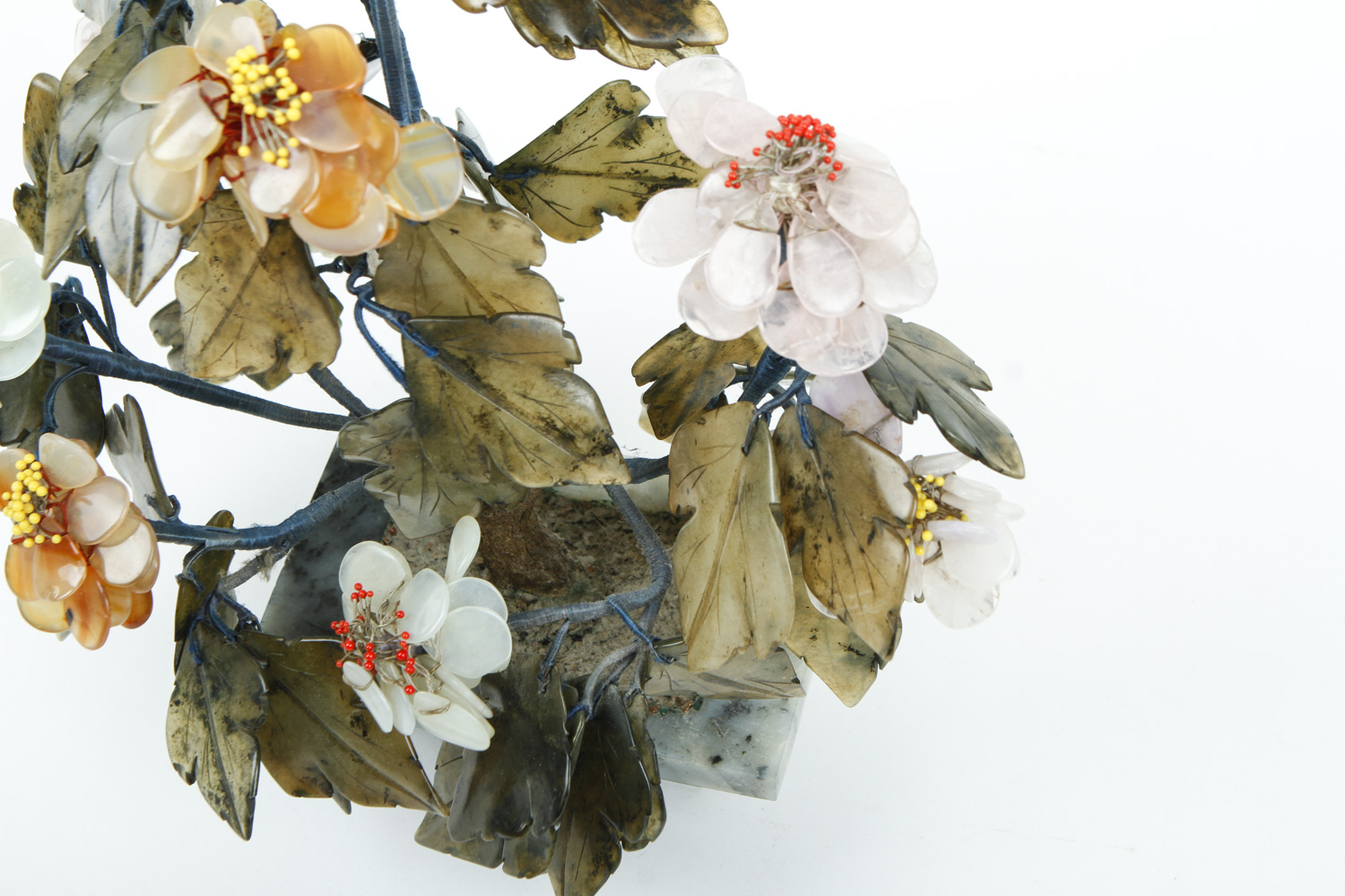 Carved Nephrite Jade, Quartz, and Agate Tree