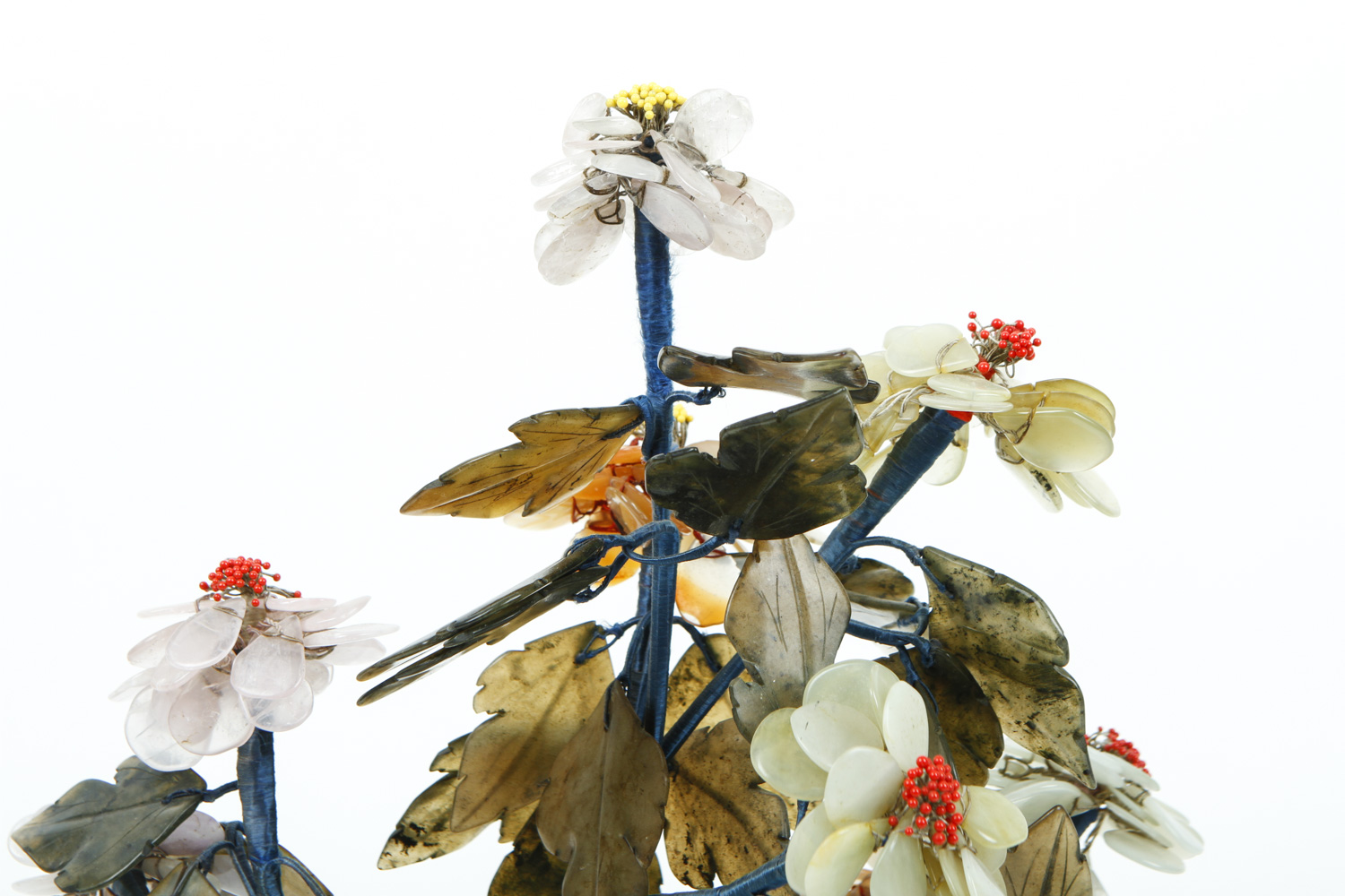 Carved Nephrite Jade, Quartz, and Agate Tree
