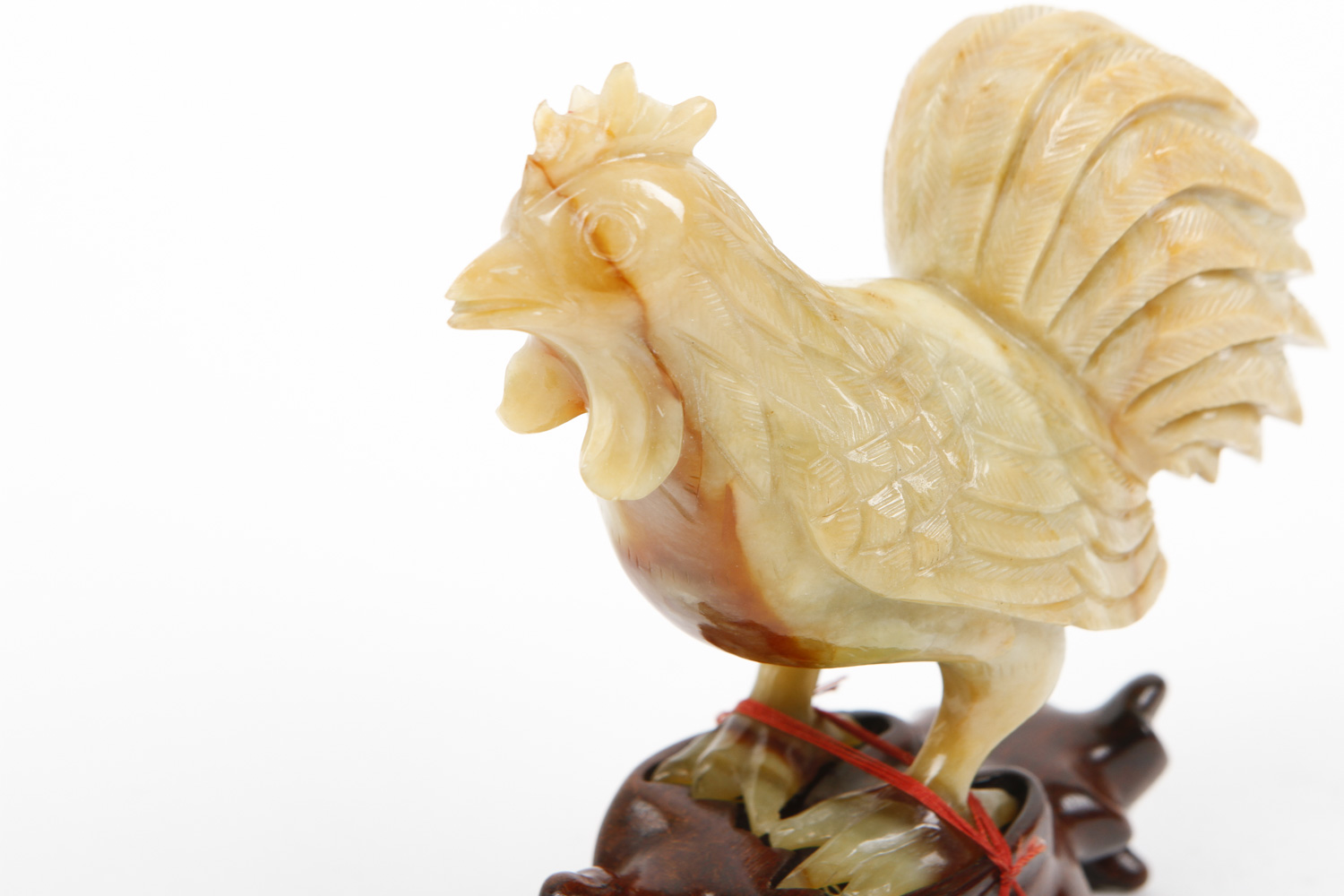 Chinese Carved Agate Rooster on Rosewood Stand
