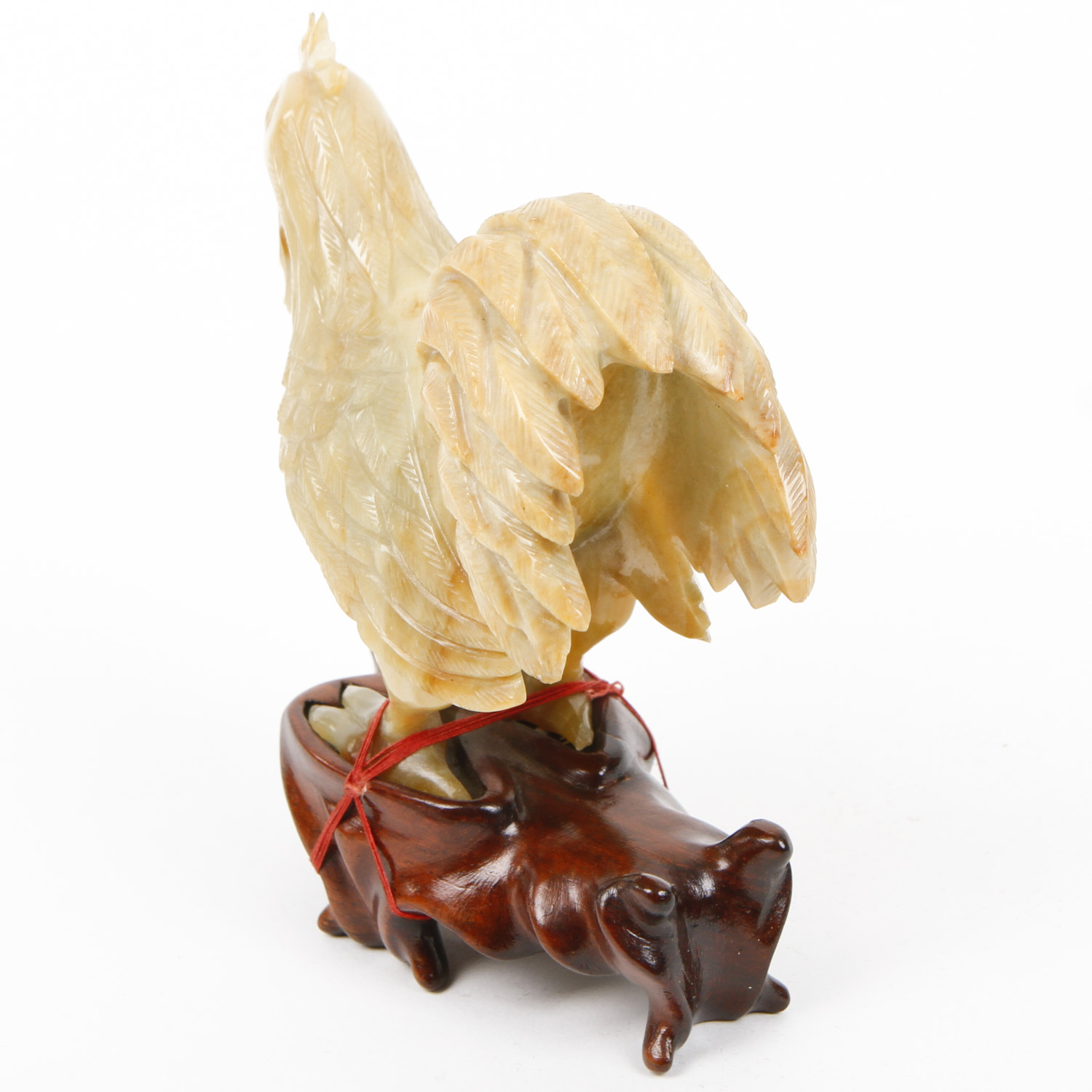 Chinese Carved Agate Rooster on Rosewood Stand