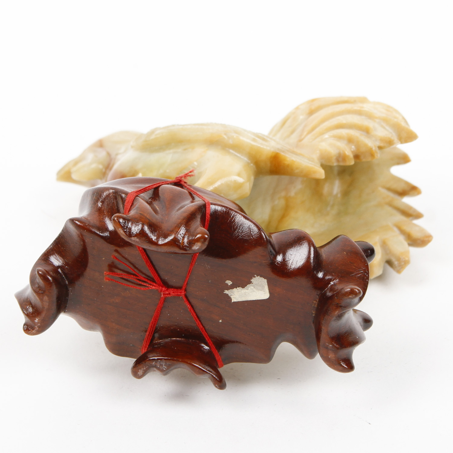 Chinese Carved Agate Rooster on Rosewood Stand