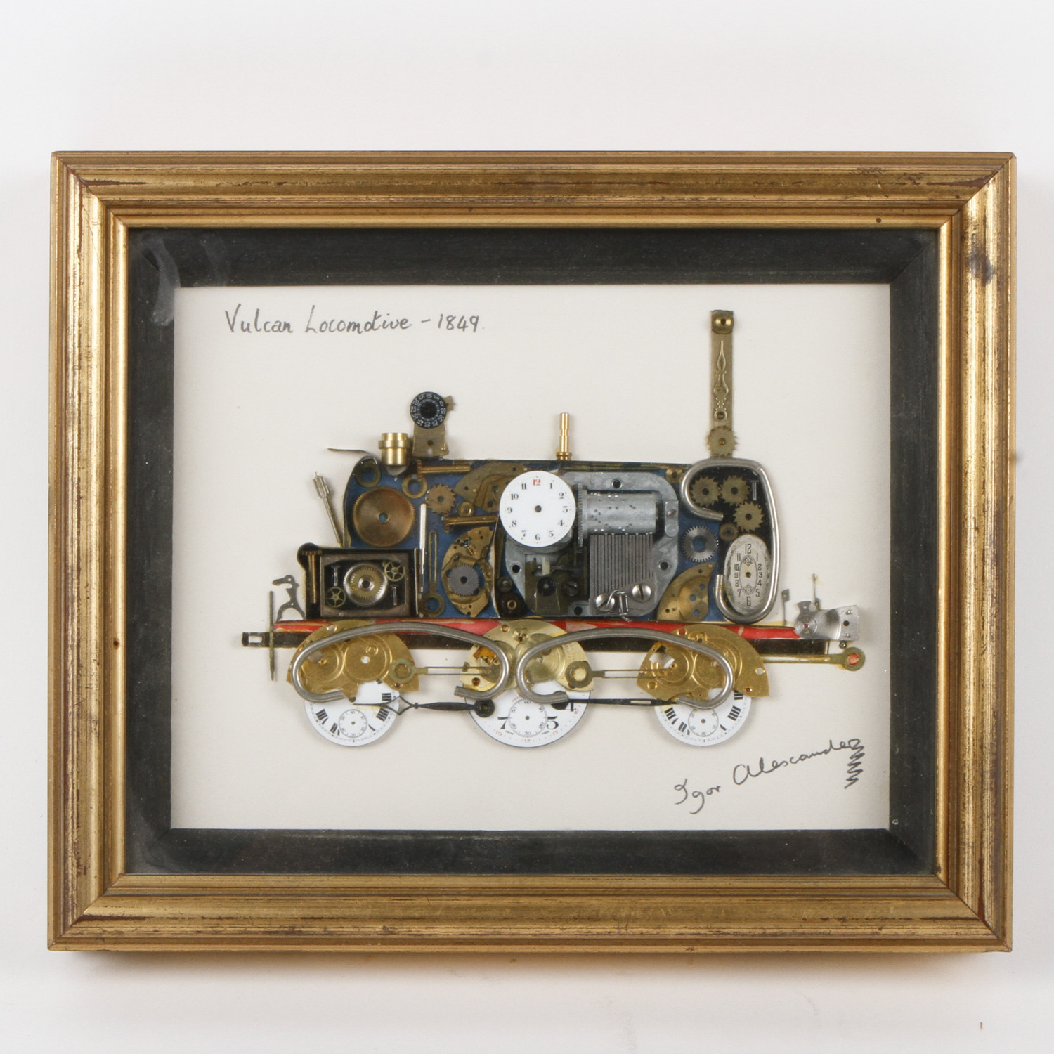 Igor Alexander Mixed Media Collage With Music Box "Vulcan Locomotive 1849"