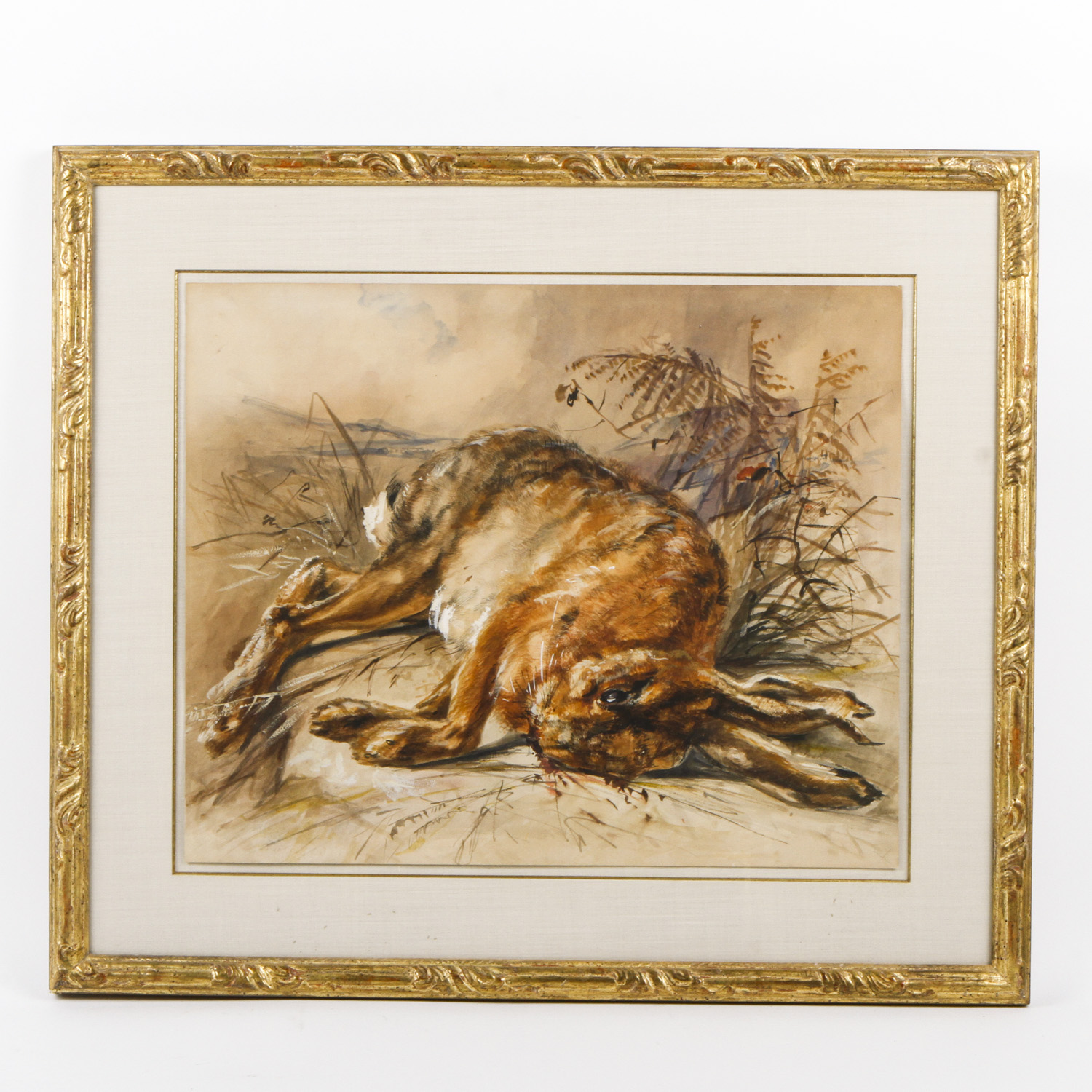 Framed Watercolor and Gouache on Paper Painting of a Rabbit