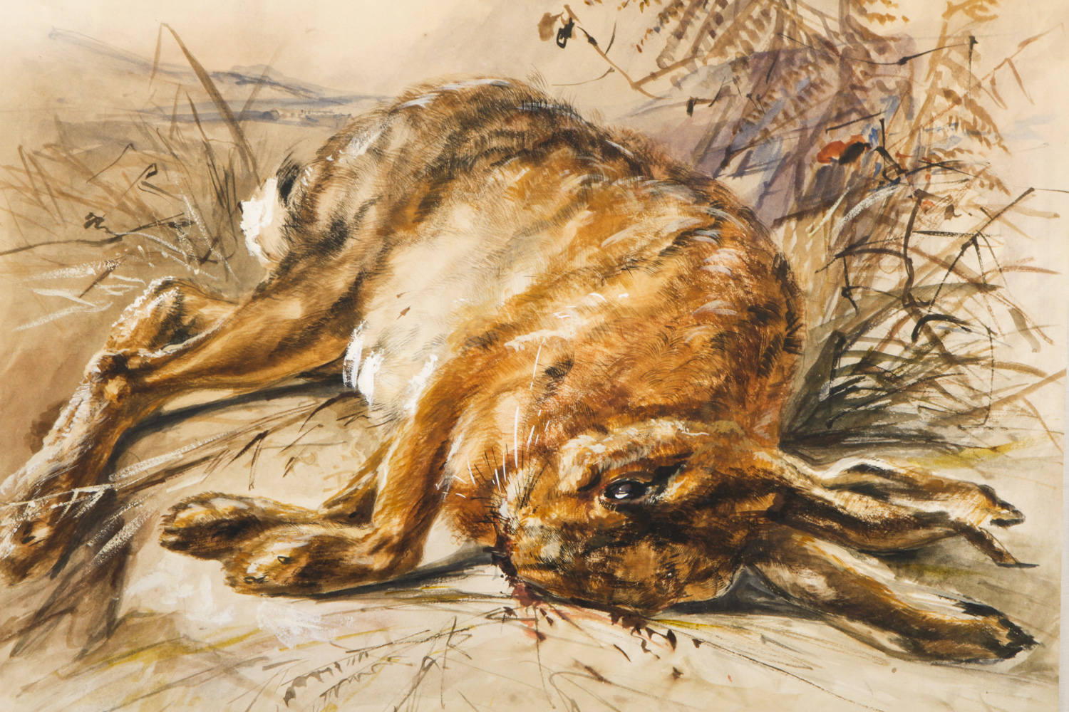 Framed Watercolor and Gouache on Paper Painting of a Rabbit