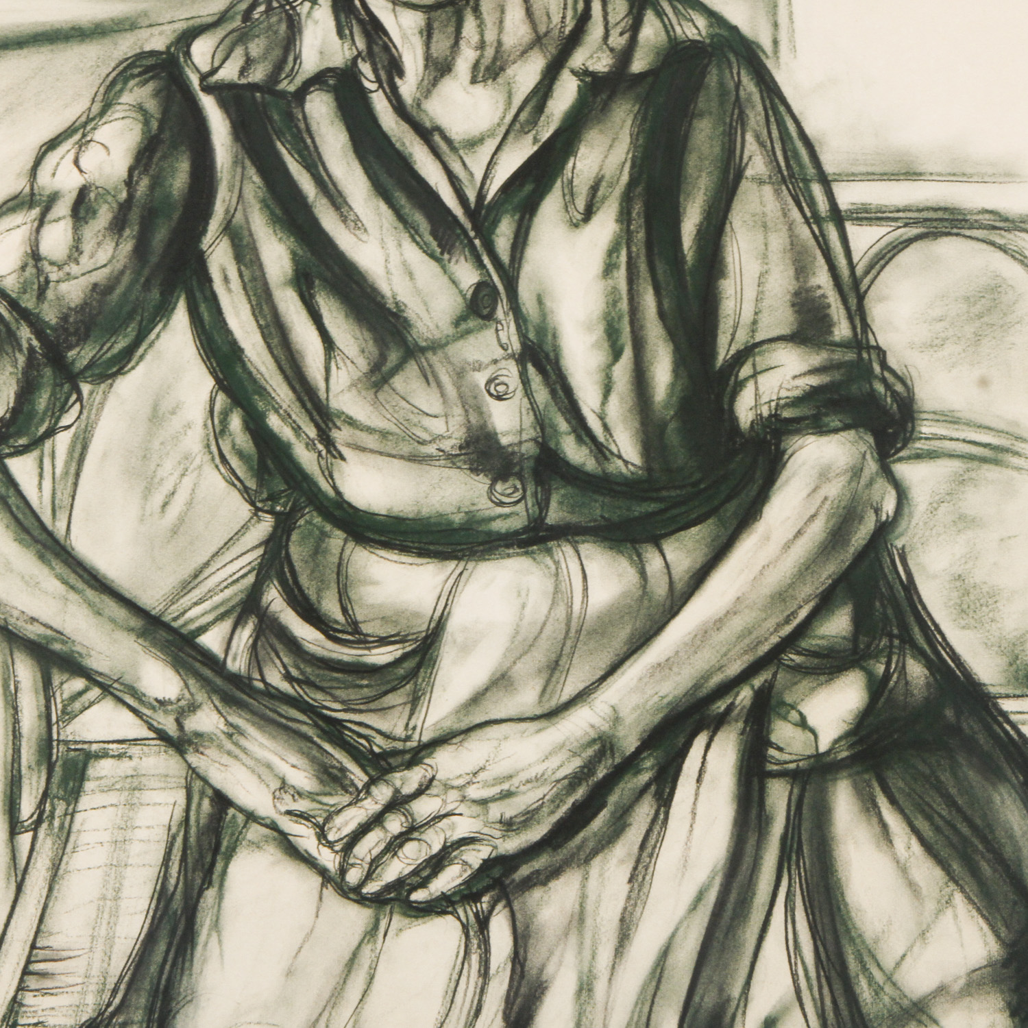 Framed Original Sheldon C. Schoneberg Charcoal Drawing of an Old Woman