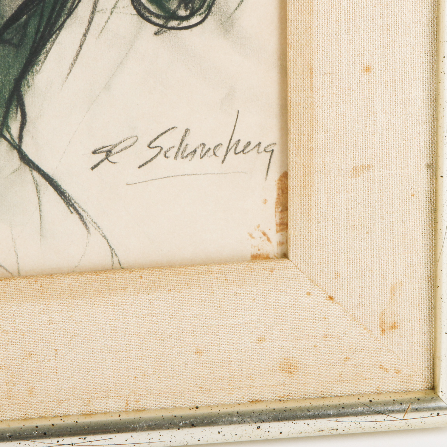 Framed Original Sheldon C. Schoneberg Charcoal Drawing of an Old Woman