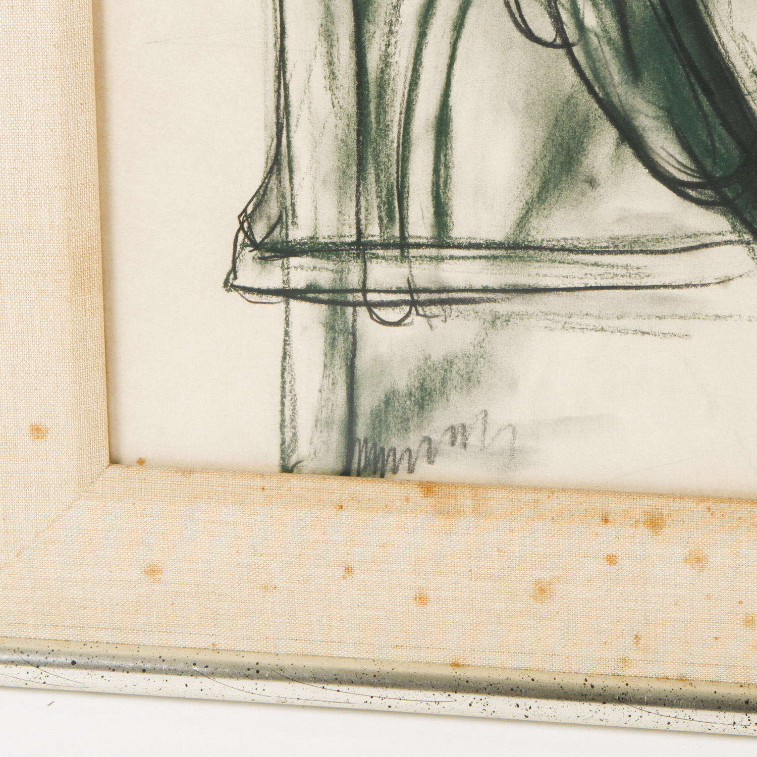 Framed Original Sheldon C. Schoneberg Charcoal Drawing of an Old Woman