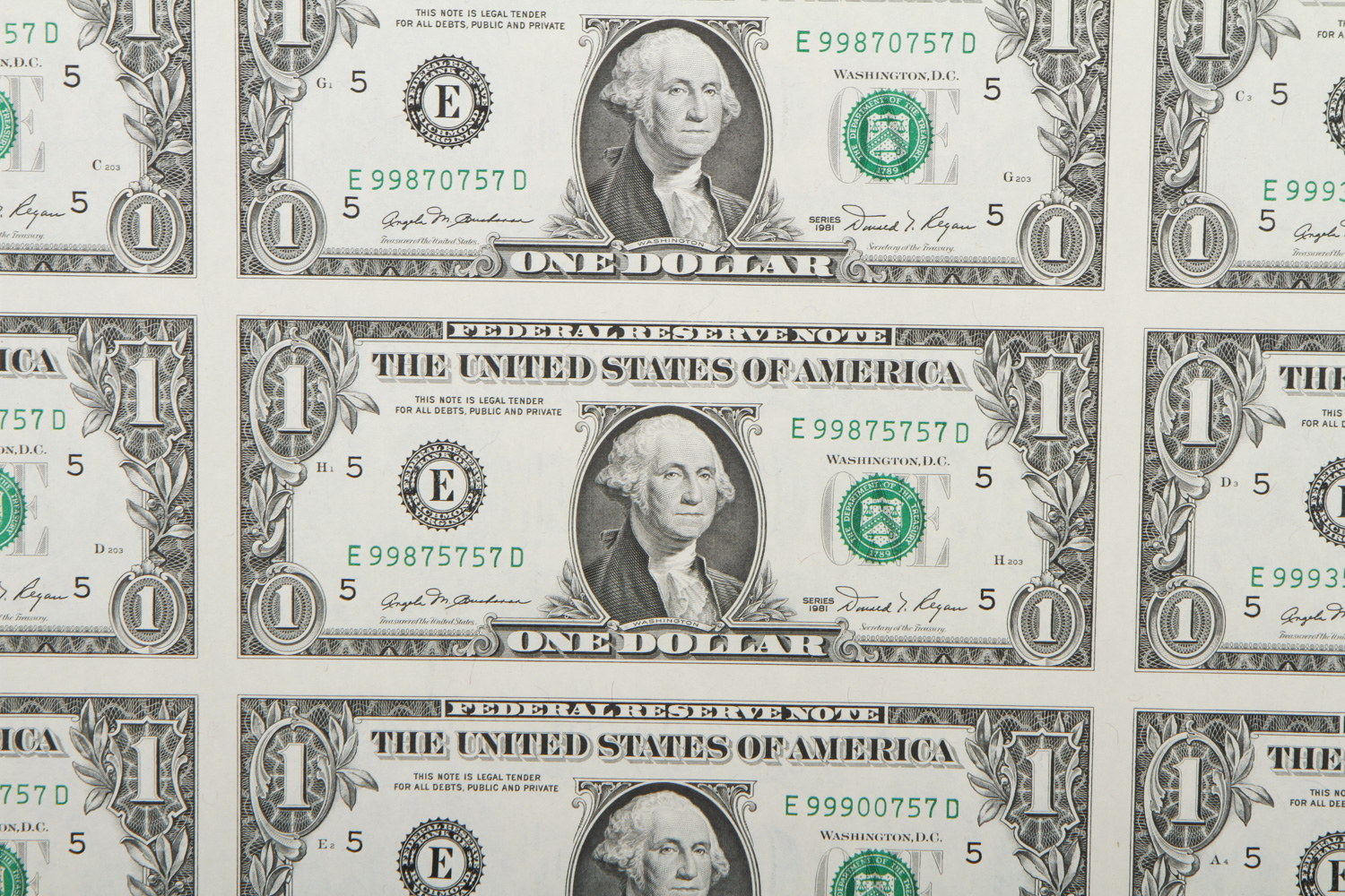 Ream of Uncut $1 Bills From 1981