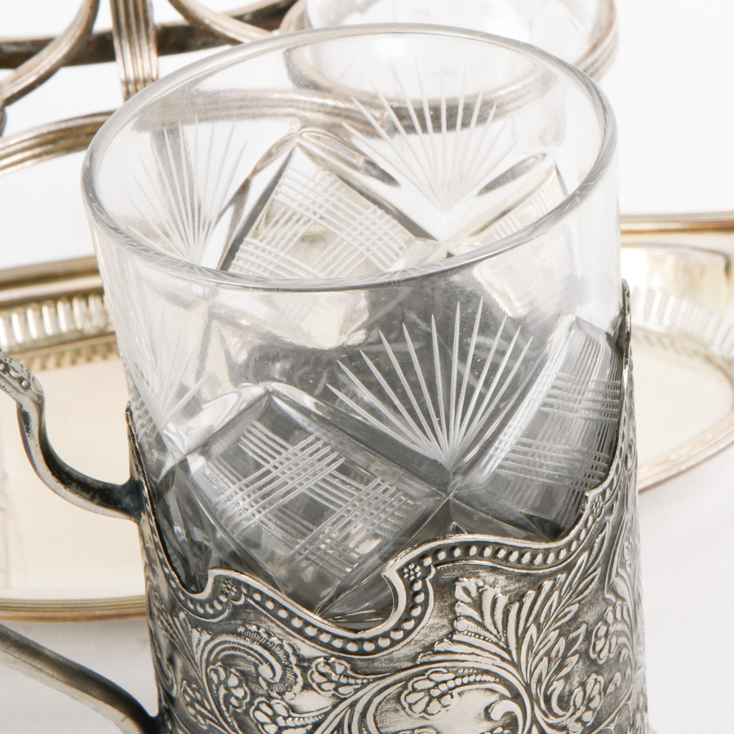 Plated Silver and Glass Cruet Set and Mug