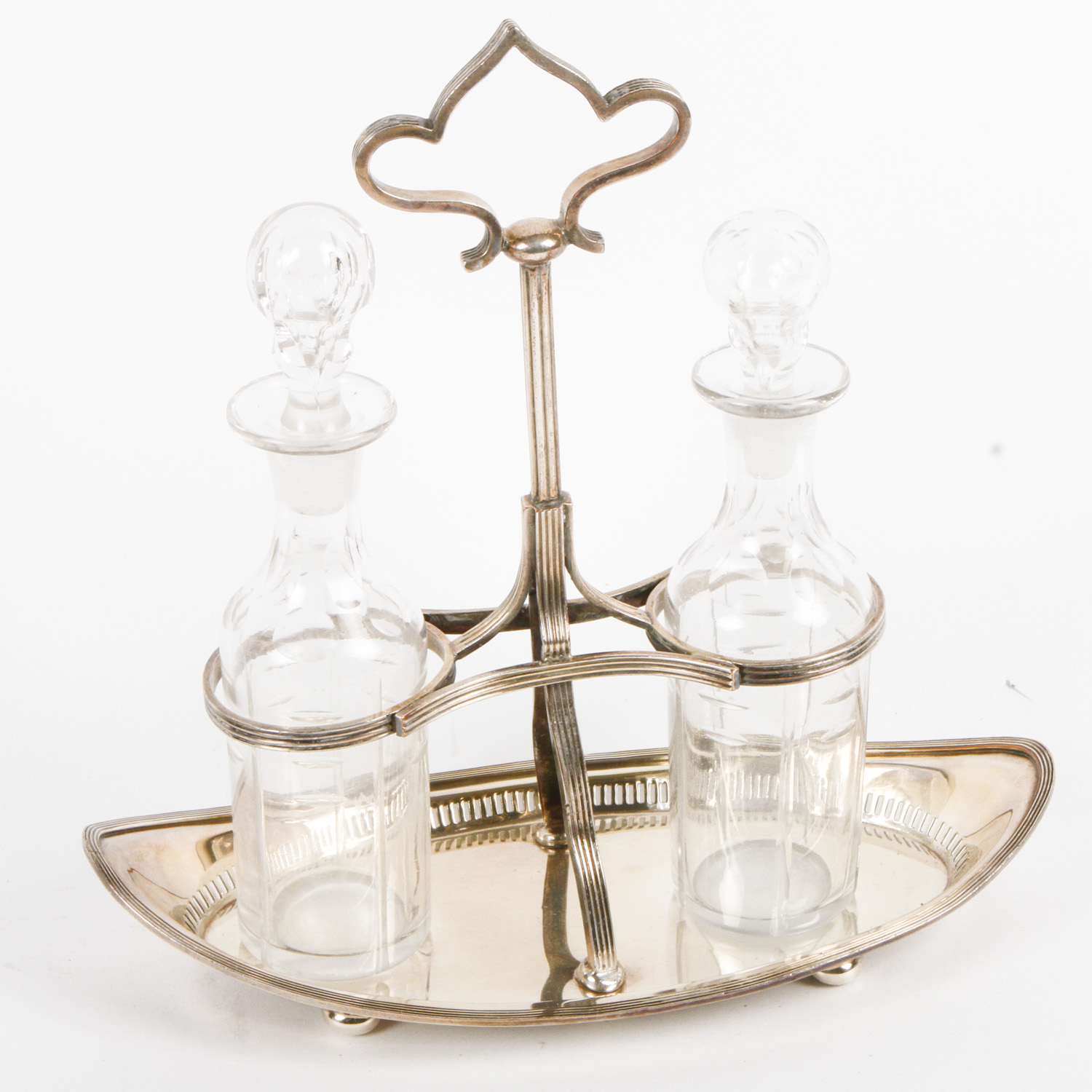 Plated Silver and Glass Cruet Set and Mug
