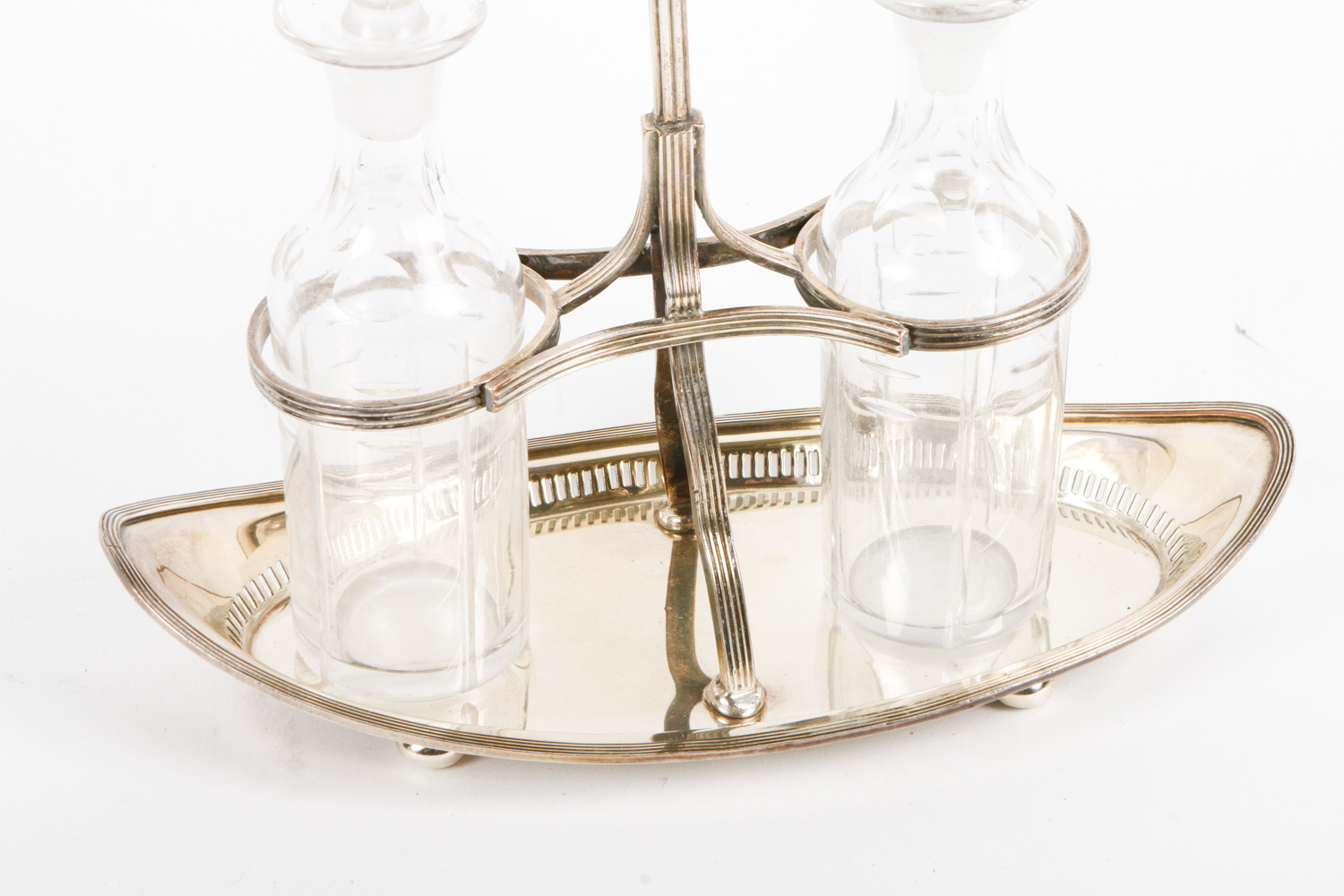Plated Silver and Glass Cruet Set and Mug