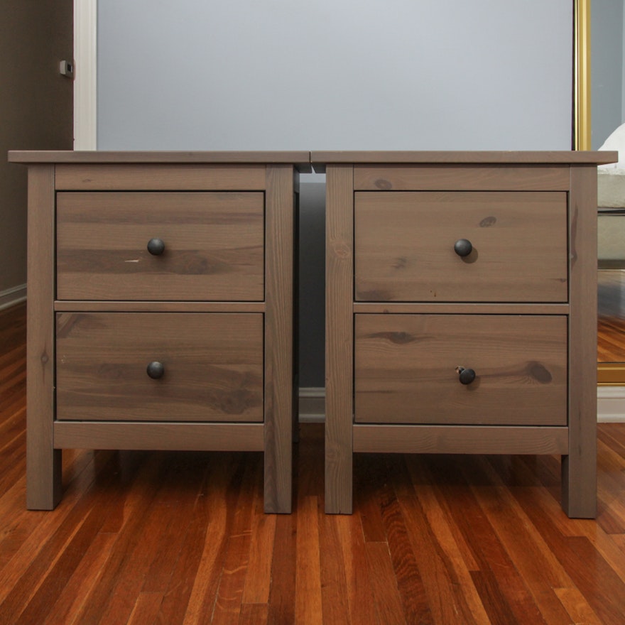 Pair of Stained Pine 2-Drawer Nightstands
