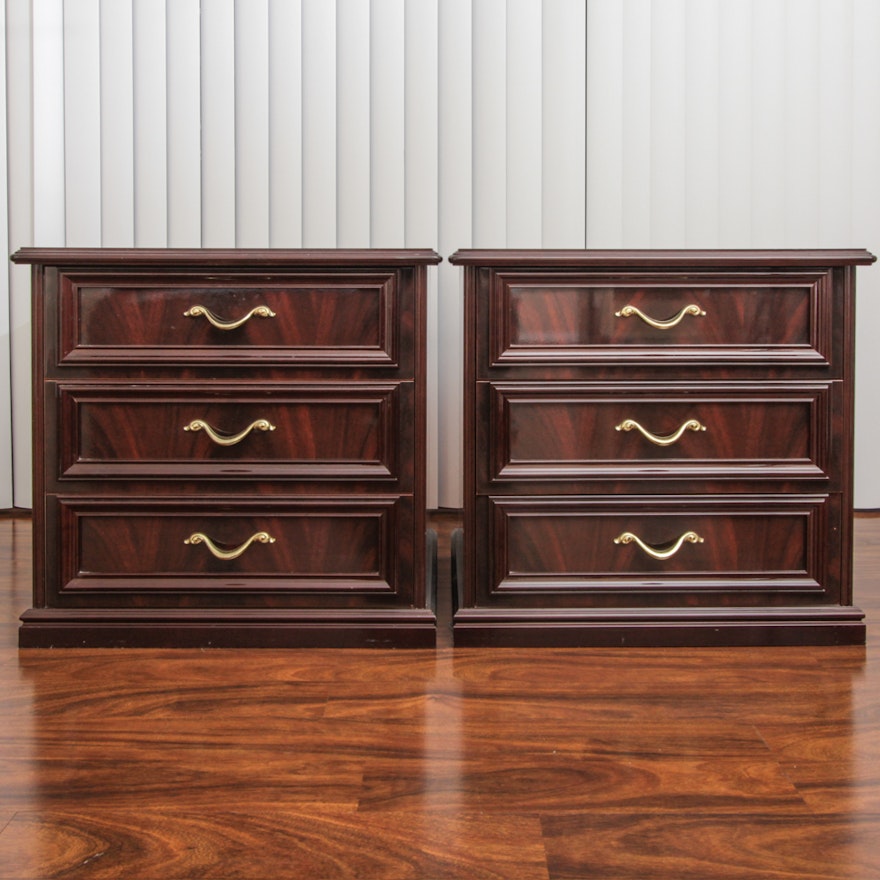 Pair of Italian End Tables with Flame Mahogany Veneer