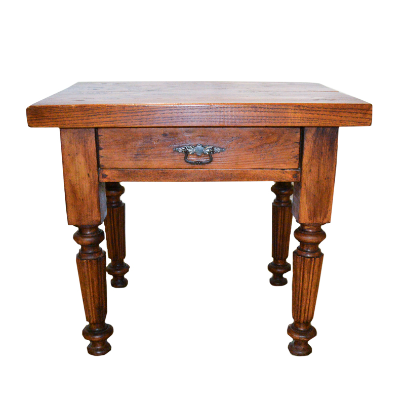 Solid Wood Side Table With Carved Accents
