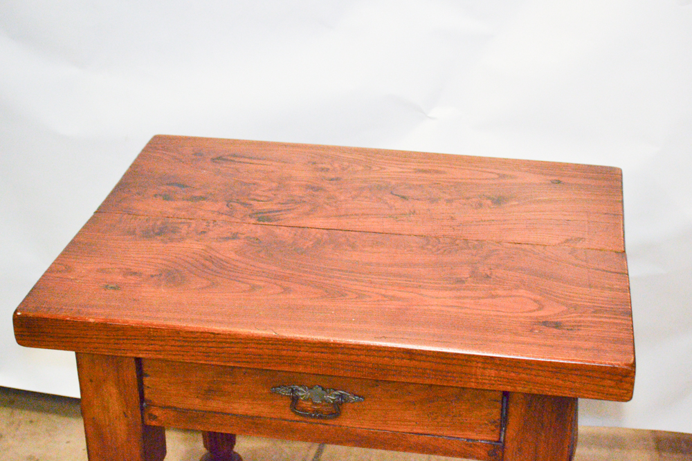Solid Wood Side Table With Carved Accents