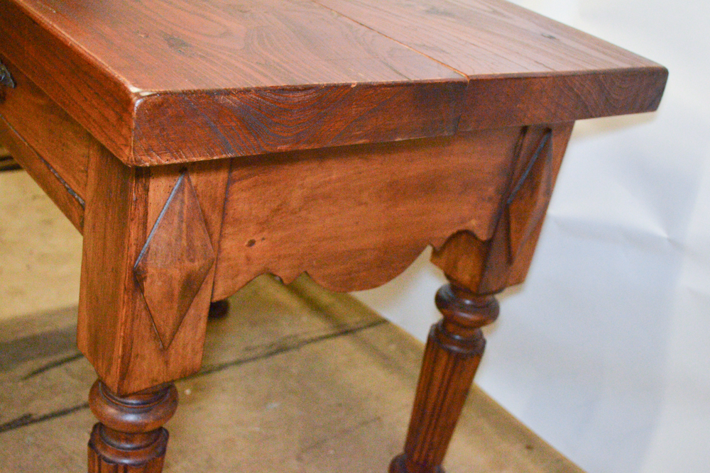 Solid Wood Side Table With Carved Accents