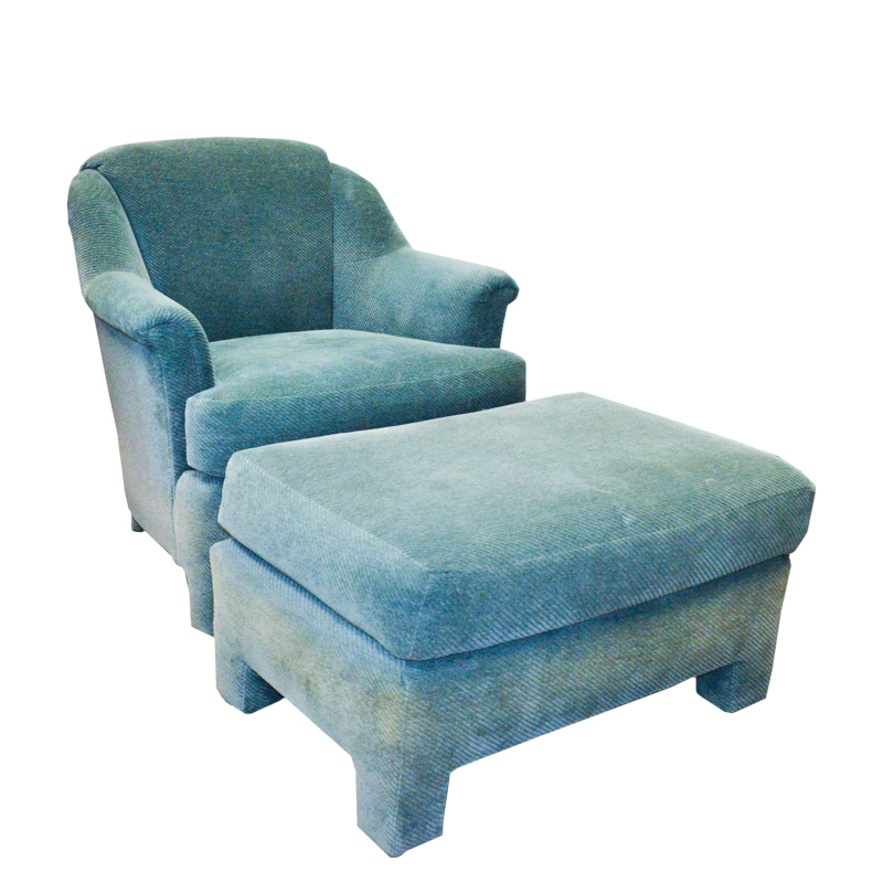 Green Ribbed Velour Chair and Ottoman