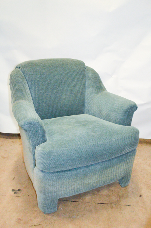 Green Ribbed Velour Chair and Ottoman