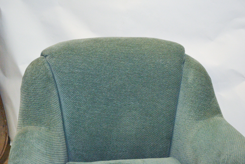 Green Ribbed Velour Chair and Ottoman