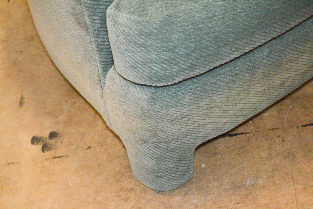 Green Ribbed Velour Chair and Ottoman